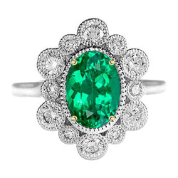 Precious Stone Ring Two-Tone 14K Gold – Emerald Oval Cut 2 ct