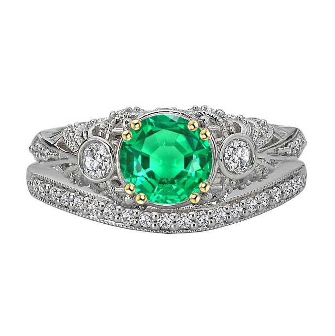 Fine Emerald Precious Stone Ring 2.50-ct 14K Two Tone Gold – main view