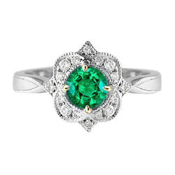 Colombian Emerald Round Brilliant Precious Stone Ring 1.50 ct