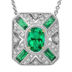 Luxury Fine Emerald Stone Pendant Necklace – 3 ct 14K Two Tone