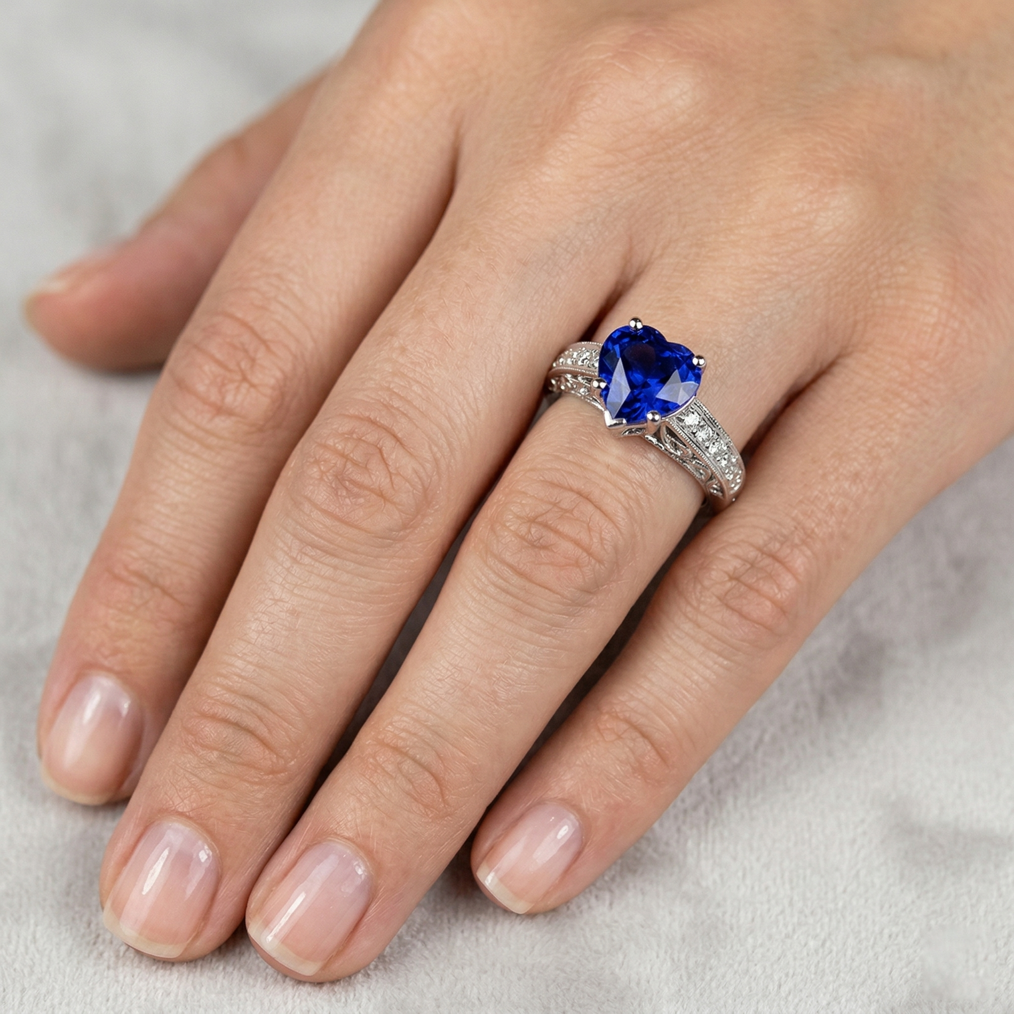 Vintage Style Sapphire Ring Heart Cut