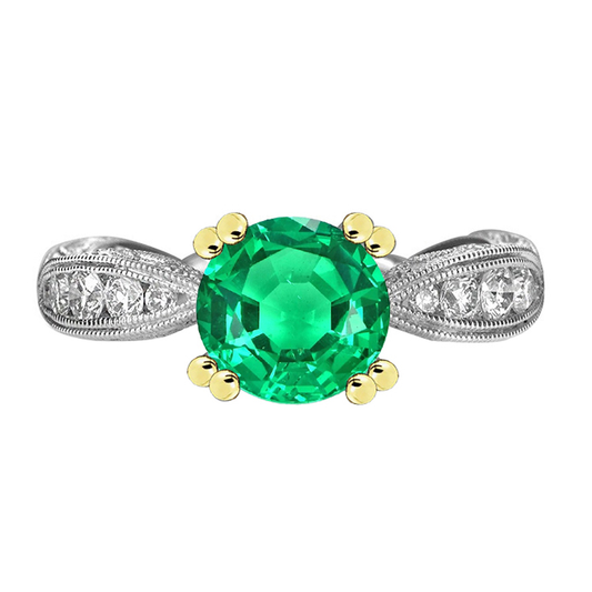Colored Stone Ring 14 Karat Two Tone Gold with Colombian Emerald – main view
