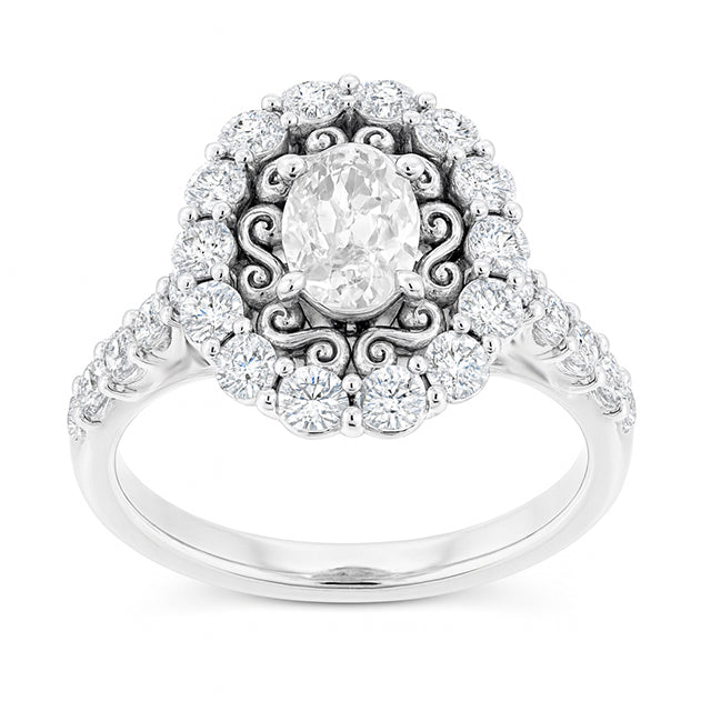 Vintage Style Halo Ring Oval Old Cut Real Natural Earth Mined Diamond Prong Set 6.25 Carats