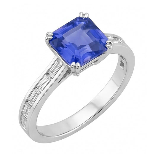 Vivid Royal Blue Sapphire And Natural Earth Mined Diamond Ring