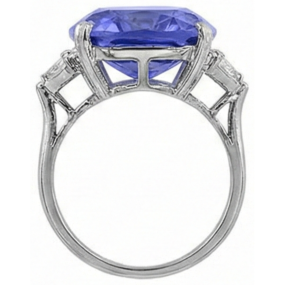 WG 14K AAA Cushion Tanzanite & Trillion Natural Earth Mined Diamonds 6.30 Ct. 3 Stone Ring