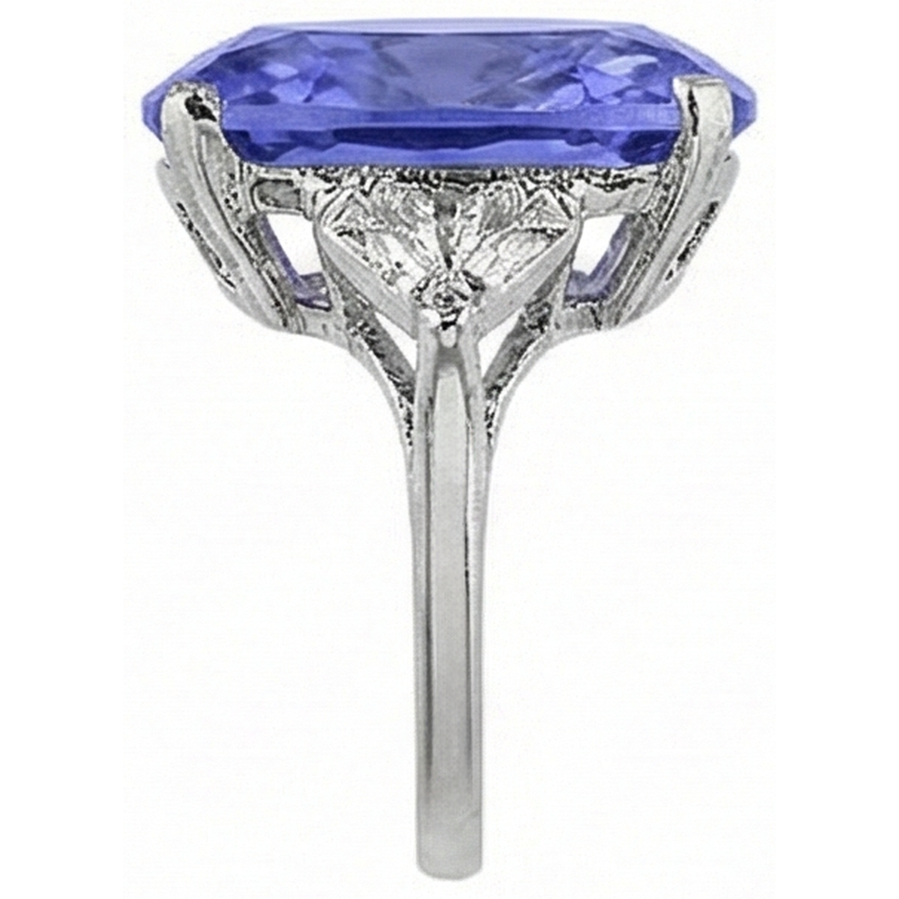 WG 14K AAA Cushion Tanzanite & Trillion Natural Earth Mined Diamonds 6.30 Ct. 3 Stone Ring