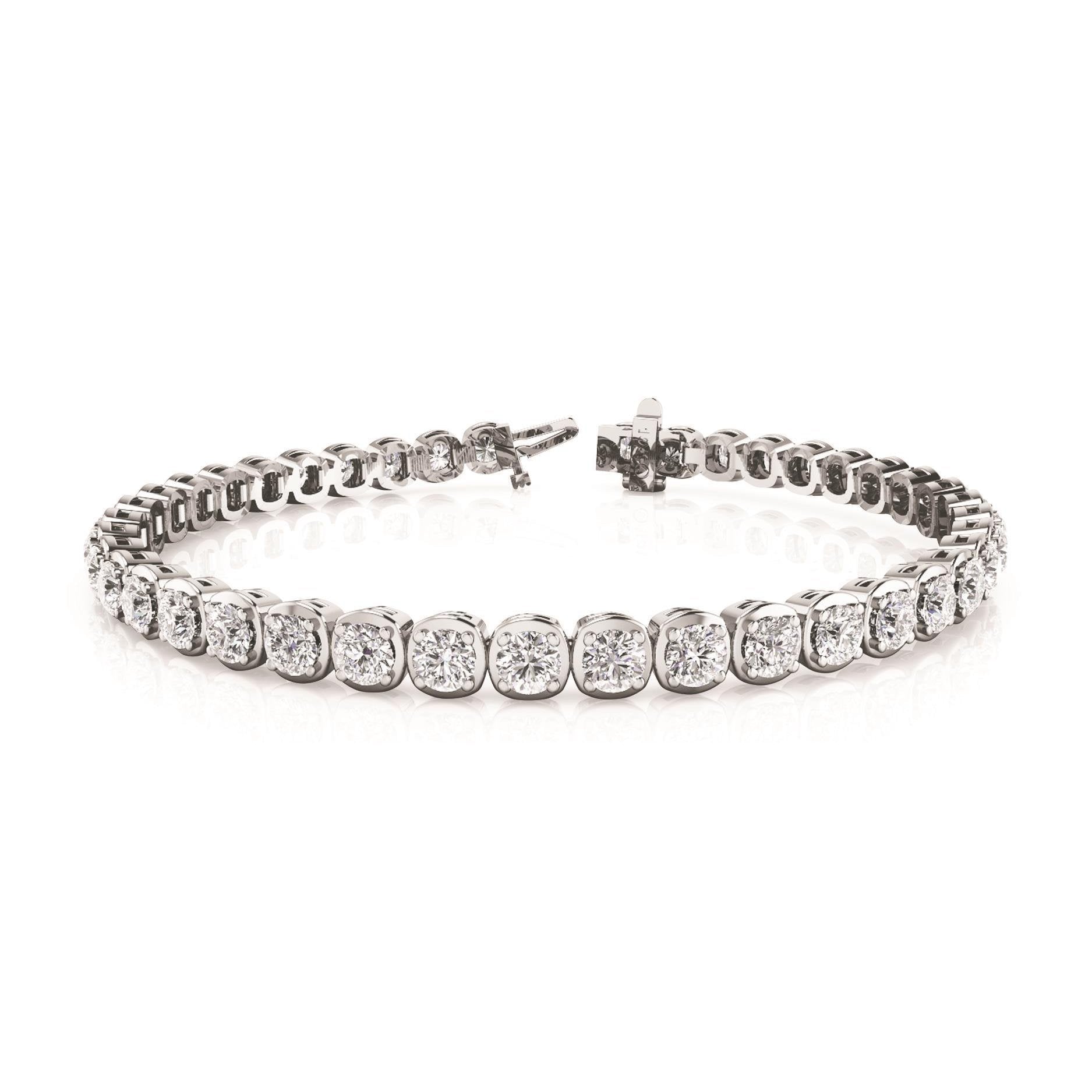 WG 14K Round Cut 4.40 Carats Sparkling Genuine Diamonds Tennis Bracelet