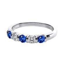 WG 14K Round Cut Ceylon Sapphire Diamond Five Stone Ring 1.75 Ct.