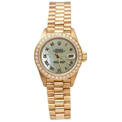 White Mop Roman Dial Presidential Watch Rolex Dj Diamond Bezel Gold