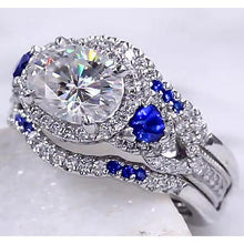 Wedding Band Set Real Diamond Blue Sapphire 5 Carats Women Jewelry