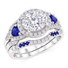 Wedding Band Set Real Natural Earth Mined Diamond Blue Sapphire 5 Carats Women Jewellery