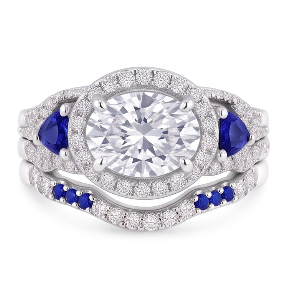 Wedding Band Set Real Natural Earth Mined Diamond Blue Sapphire 5 Carats Women Jewellery