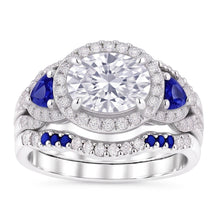 Wedding Band Set Real Natural Earth Mined Diamond Blue Sapphire 5 Carats Women Jewellery