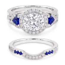 Wedding Band Set Real Natural Earth Mined Diamond Blue Sapphire 5 Carats Women Jewellery