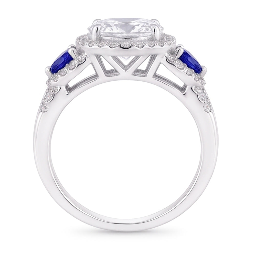 Wedding Band Set Real Natural Earth Mined Diamond Blue Sapphire 5 Carats Women Jewellery