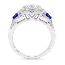 Wedding Band Set Real Natural Earth Mined Diamond Blue Sapphire 5 Carats Women Jewellery