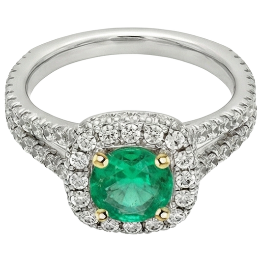 Precious Stone Ring 14K Two Tone Gold with Fine Emerald – front view
