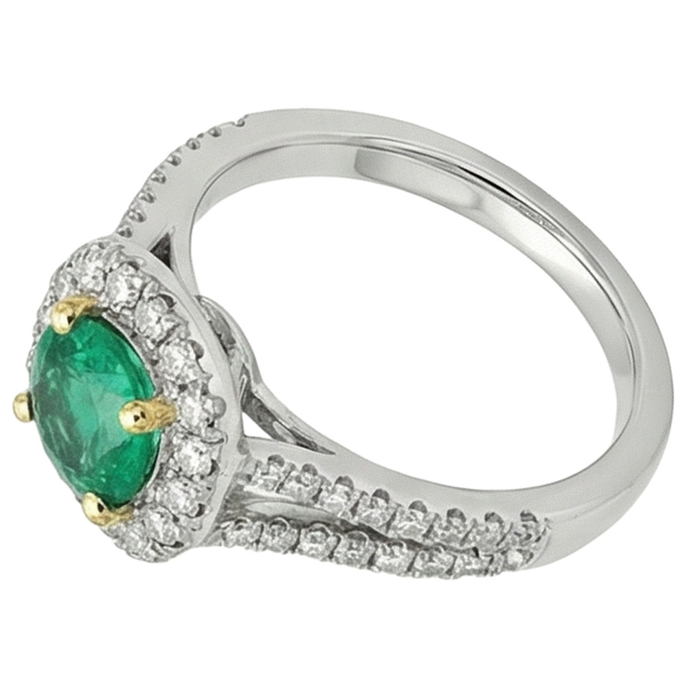 Fine Emerald Precious Stone Ring 2-ct 14K Two Tone Gold – angle view