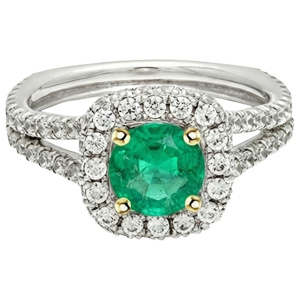 Fine Emerald Precious Stone Ring 2-ct 14K Two Tone Gold – profile view