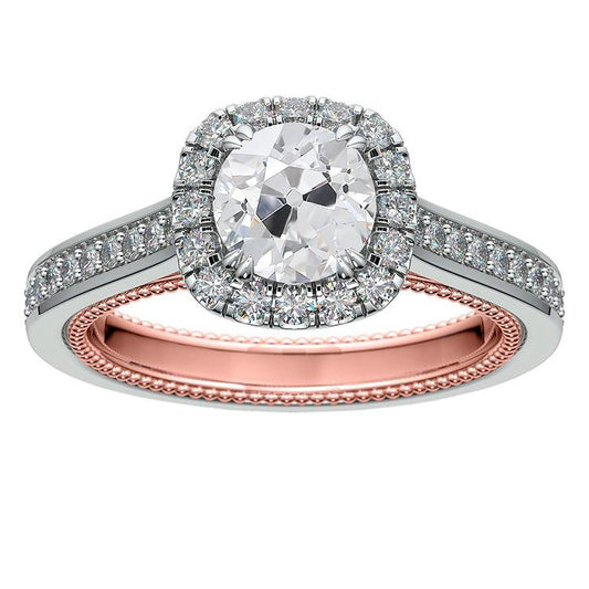 Wedding Halo Ring Round Old Mine Cut Genuine Diamonds 3.75 Carats Gold Jewelry