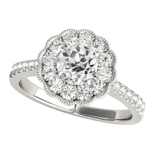 Wedding Halo Ring Round Real Old Mine Cut Diamond Flower Style 4 Carats