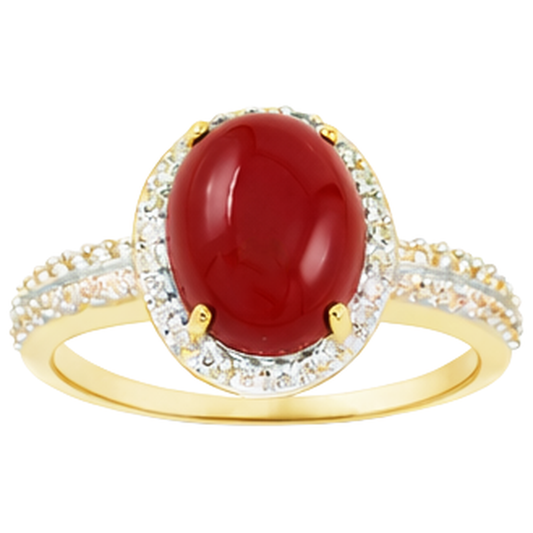 Wedding Ring 10.25 Ct Oval Coral And Round Natural Earth Mined Diamonds Gold Yellow 14K
