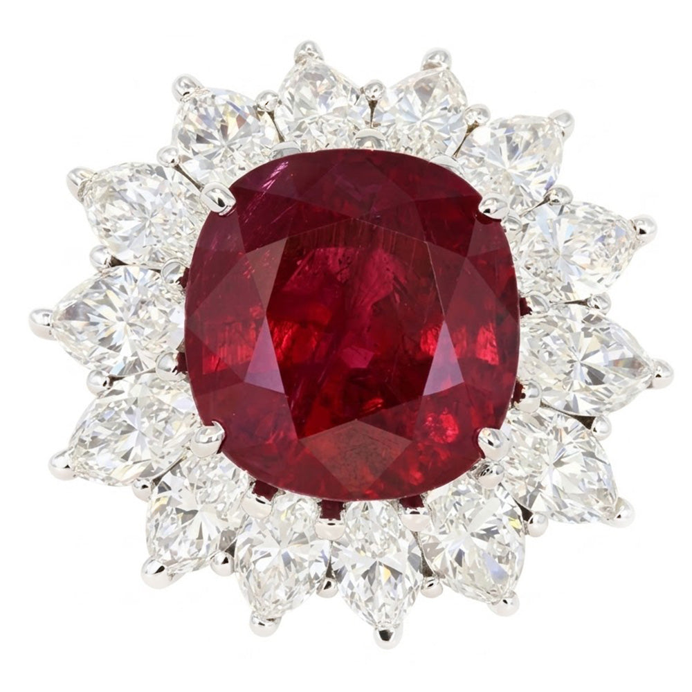 Wedding Ring Garnet With Natural Earth Mined Diamonds 13 Ct White Gold 14K