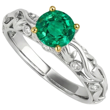 Colored Stone Ring 14K Two Tone Gold with Fine Emerald – side view