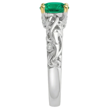 Fine Emerald Round Brilliant Colored Stone Ring in 14K Two Tone Gold – profile view