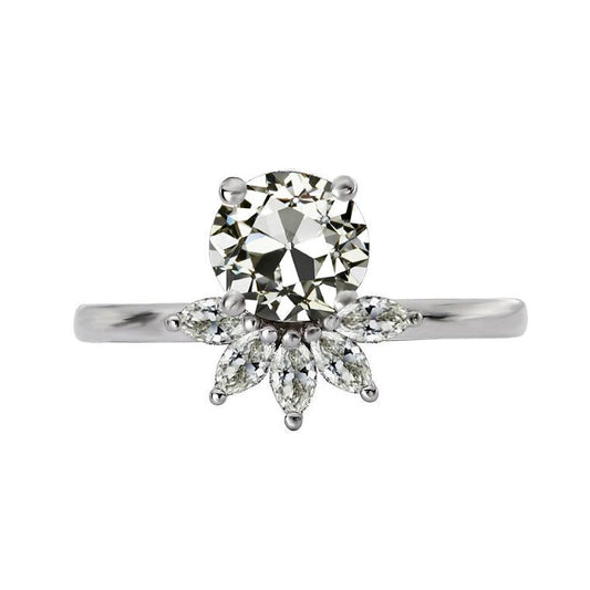 Wedding Ring Marquise & Round Old Cut Real Diamond 4.50 Carats