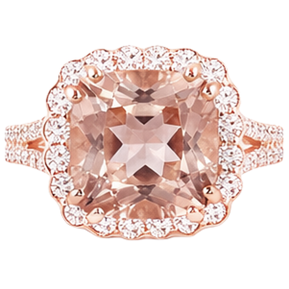 Wedding Ring Morganite And Natural Earth Mined Diamonds 15.75 Ct 14K Rose Gold