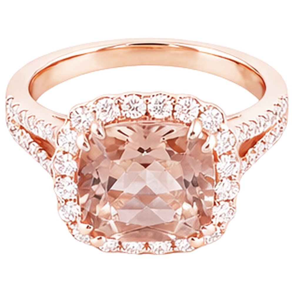 Wedding Ring Morganite And Natural Earth Mined Diamonds 15.75 Ct 14K Rose Gold