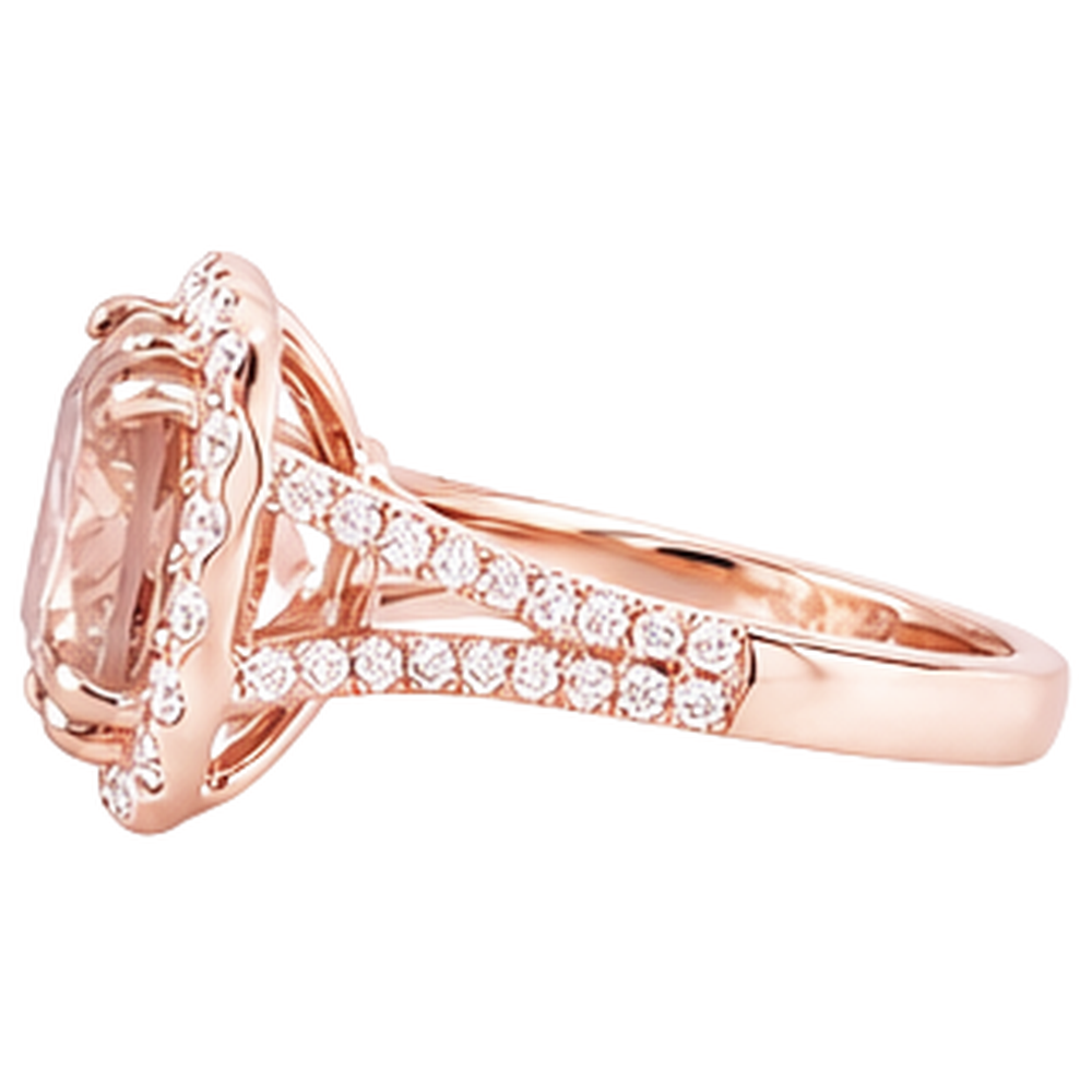 Wedding Ring Morganite And Natural Earth Mined Diamonds 15.75 Ct 14K Rose Gold