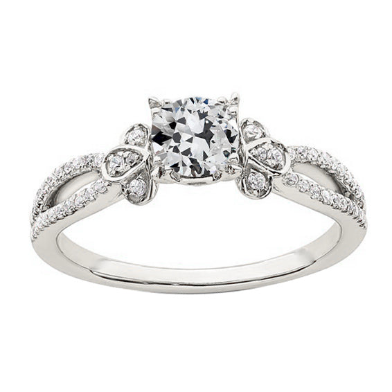 Wedding Ring Old Mine Cut Real Diamond Gold Split Shank 3.50 Carats