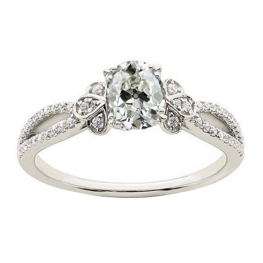 Wedding Ring Oval Old Cut Real Diamond Floral Split Shank 4.20 Carats