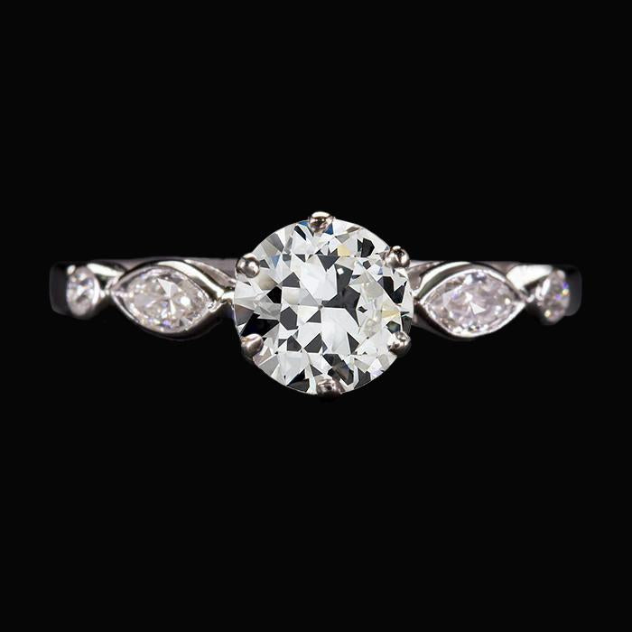 Wedding Ring Pear & Round Old Mine Cut Genuine Diamond 6 Prong Set 3 Carats