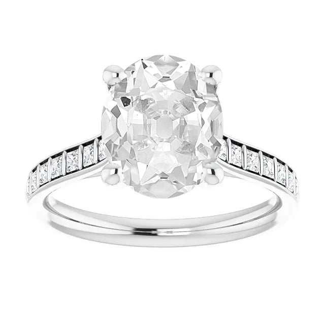 Wedding Ring Princess & Oval Old Mine Cut Real Diamond Bar Set 8.50 Carats