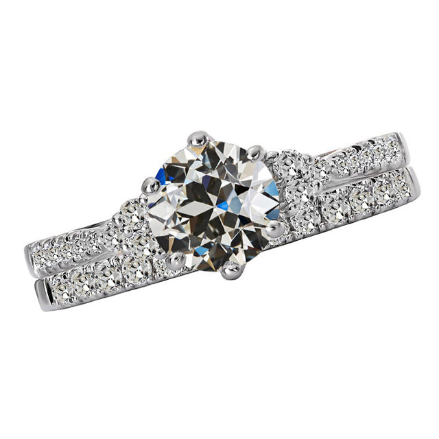 Wedding Ring Real Band Set Round Old Mine Cut Diamond White Gold 5 Carats