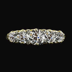 Wedding Ring Round Old Mine Cut Real Diamond 5 Stone Gold 5.50 Carats
