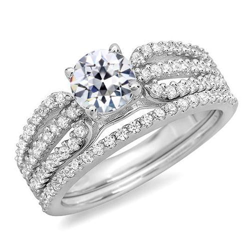 Wedding Ring Set Round OId Cut Genuine Diamond 14K Gold Jewelry 5.50 Carats