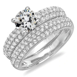 Wedding Ring Set Round Old Cut Real Diamond Pave Set Jewelry 6.50 Carats