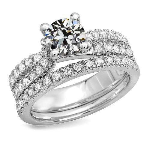 Wedding Ring Set Round Old Mine Cut Genuine Diamond Ladies Jewelry 5 Carats