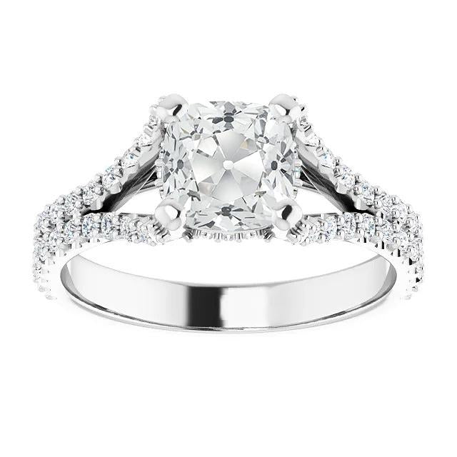 Wedding Ring With Accents Cushion Old Cut Genuine Diamond Prong Set 8 Carats