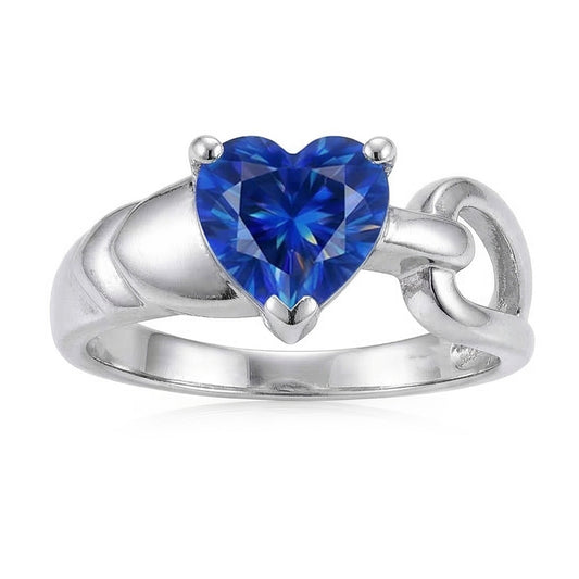 Wedding Solitaire Ring White Gold Heart Blue Sapphire 3 Carats