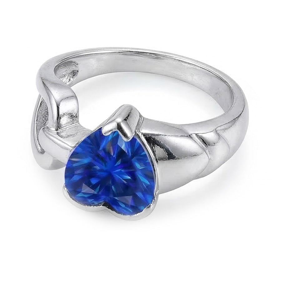 Wedding Solitaire Ring White Gold Heart Blue Sapphire 3 Carats
