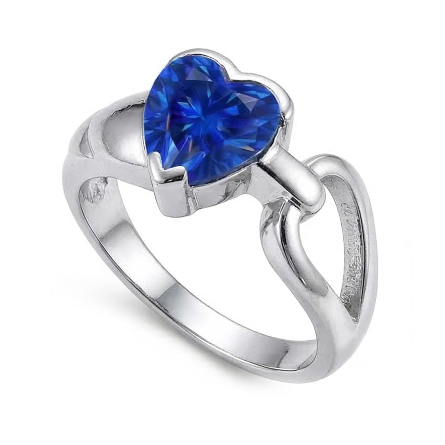 Wedding Solitaire Ring White Gold Heart Blue Sapphire 3 Carats
