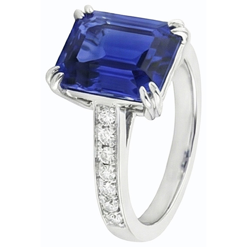 Wedding Solitaire With Accents Ring Emerald Blue Sapphire 3 Carats