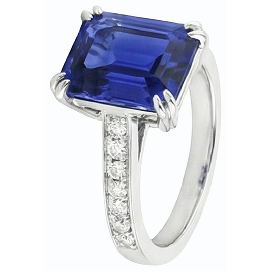 Wedding Solitaire With Accents Ring Emerald Blue Sapphire 3 Carats