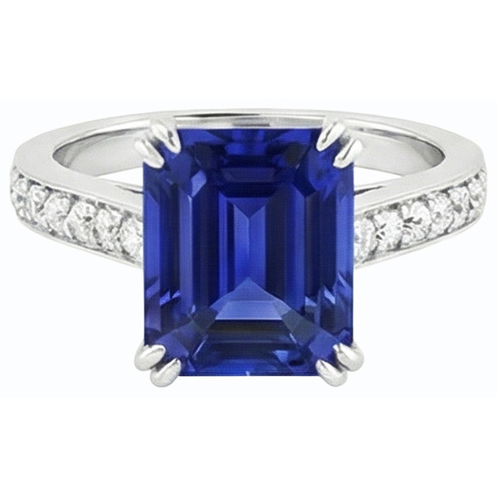 Wedding Solitaire With Accents Ring Emerald Blue Sapphire 3 Carats