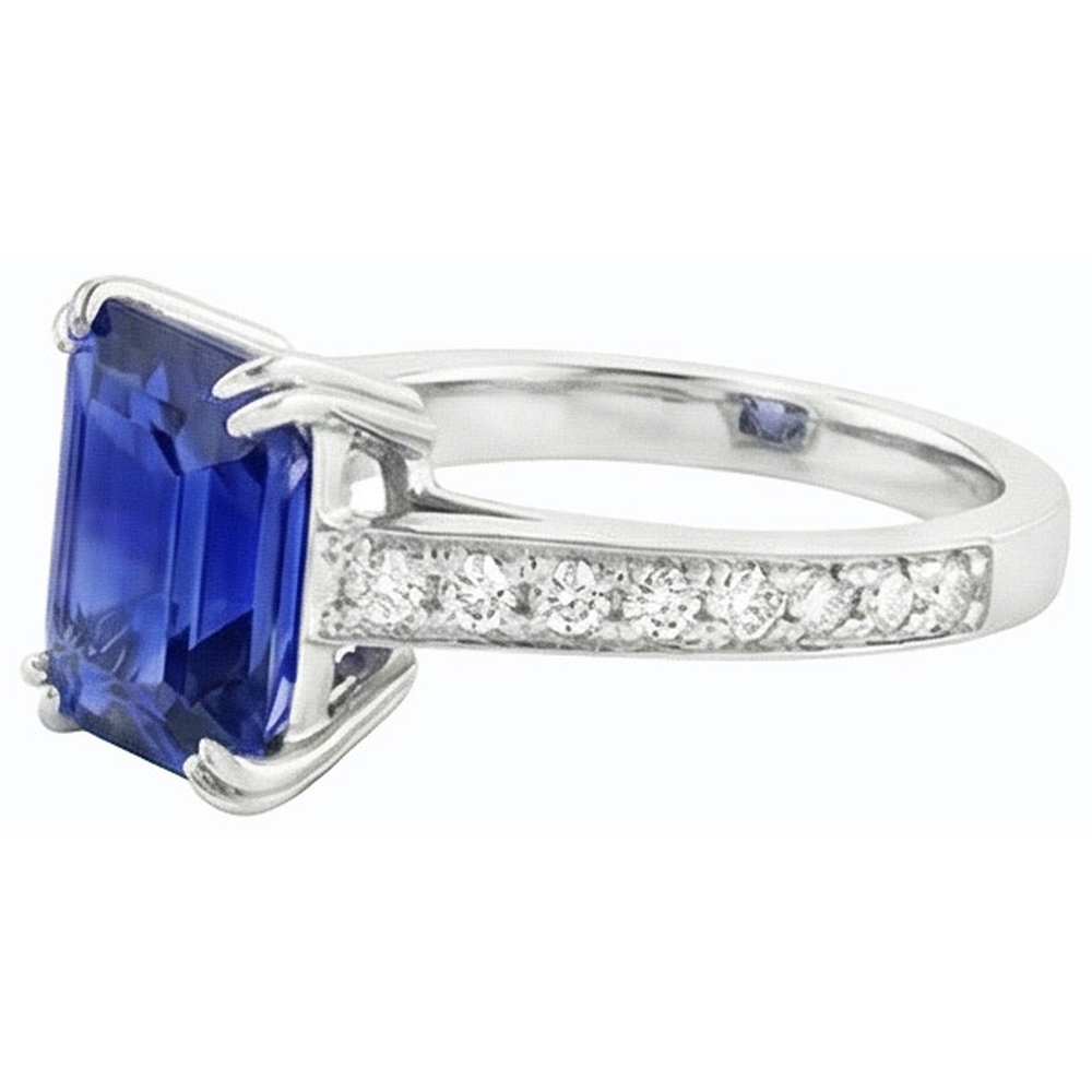 Wedding Solitaire With Accents Ring Emerald Blue Sapphire 3 Carats